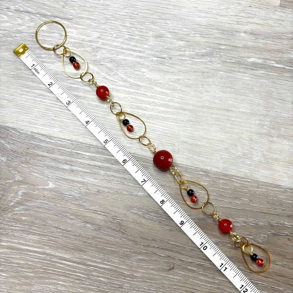 Carnelian Black Tourmaline Gemstone Hanging | Round Bead | Vitality Protection